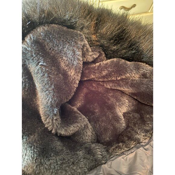 1 Madison Expedition Black Hooded Midi Coat Faux Fur Trim Size Small - Picture 8 of 16